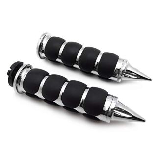 HTT Spike Chromed 1" Rubber Handlebar Grips For Harley Road King CVO Springer Deluxe