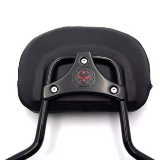 HTT adjustable Gloss Black Backrest Sissy Bar w/ Leather pad w/ Skull Mounting Plate For ALL YEAR Harley Davidson Touring FLHR- Road King FLHX- Street Glide (NEED DOCKING,SOLD SEPARATELY)