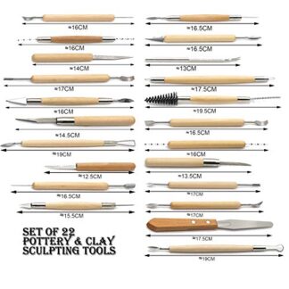HTTMT- 22Pcs Pottery Tool Set Carving Sculpting Modeling Hobby Ceramics Art Supplies Kit[P/N: ET-TOOL018-SR]