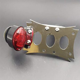 HTTMT 411-P- Chrome Horizontal Vertical Zigzag Mount License Plate Bracket Black Oval-shaped LED Tail Brake Light Integrated Compatible with Harley Touring Bobber Chopper Kawasaki Suzuki Yamaha