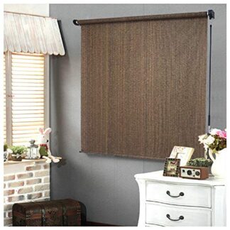 HTTMT- 8'W x 6'L Outdoor Roller Shade Blind Roll up For Deck Porch Balcony Patio Light Filter [P/N: ET-KLB-HT86-MOCHA]
