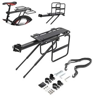 HTTMT- Bicycle Rear Rack Fender Luggage Rack Seat w/metal adjustable side wing [P/N: ET-BIKE-RACK004-BK ]