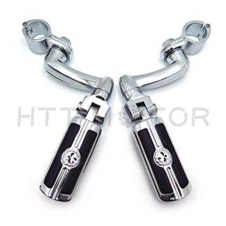 HTTMT- Chrome New Adjustable Peg Mounting Kit with Skull Zombie Foot Peg For GoldWing VTX1300 Shadow Valkyrie Triumph Equipped with 1 inch (1") 25mm Front Engine Guard Frame Tube