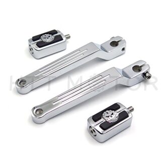 HTTMT- Chrome New Skull Silver Groove Cut Heel/Toe Shift Lever w/Shifter For Harley 1986-later FL Softail/1988-later Touring/2008-later Trike