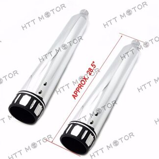 HTTMT EM04-4" Chrome Megaphone Slip-On Mufflers Exhaust Pipes Compatible with 95-16 Harley Touring