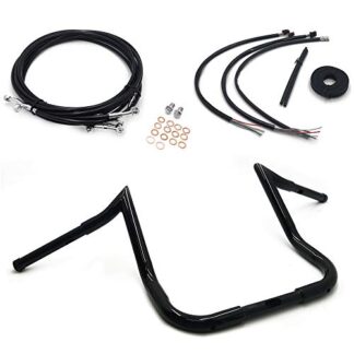 HTTMT- HB010-II+HBA01-I+HBA02 - Black 14" Twin Peaks Ape Hanger Handlebars Package Cables Compatible With Harley 2016 Touring