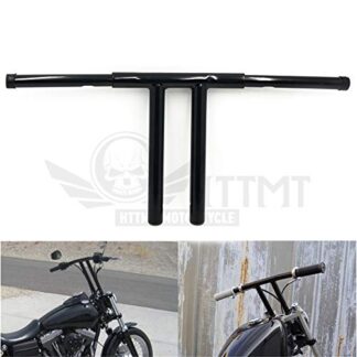HTTMT HB017 Black 10" Rise T-Bars Handlebar Drag Bar Compatible with Harley 96-17 Sportster Dyna Softail