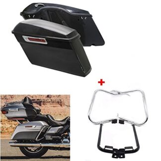 HTTMT HL1584-01P+SBLK01+SG04- Unpainted Saddlebags w/Chrome Bracket Guard Bars Compatible with 2014-2016 Harley Touring