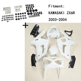 HTTMT K0603- Unpainted ABS Body work Fairing Kit w/screw Compatible with KAWASAKI ZX6R 2003-2004 INJECTION
