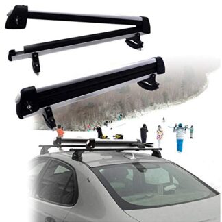 HTTMT Kayak- 32 Inches Rooftop SnowRack Plus Ski Rack Compatible with Cars Fits 6 Pairs Skis or Fits 4 Snowboard [P/N: US-Kayak-SKI-BK]
