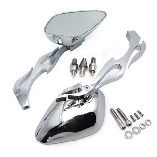 HTTMT MT025+TTT004- Chrome Flame Stem Shape Rear View Side Mirror Compatible with Kawasaki Ninja All year model