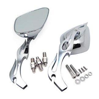 HTTMT MT025+TTT004- Chrome Flame Stem Style Rear View Side Mirror Compatible with Yamaha YZF R1 R6 FZR 600 YZF600R