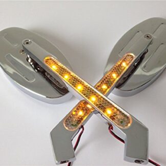 HTTMT MT027A+TTT003- Alloy Turn Signals Running Custom Mirror Compatible with Harley Davidson Softail Fat Boy OVAL Shape