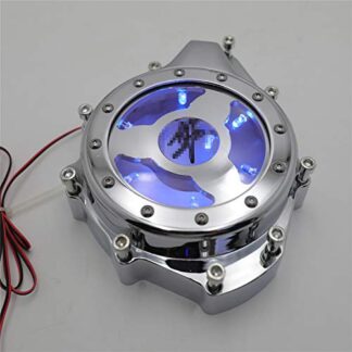 HTTMT MT054A- Blue LED Chrome Glass See Through Engine Stator Cover Compatible with Suzuki GSXR1300 Hayabusa 1999-2013