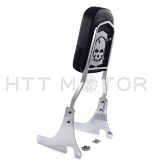 HTTMT MT136+SS001-SA- Chrome Skull Backrest Sissy Bar w/Leather Pad Compatible with Kawasaki Vulcan 800 1996-2005