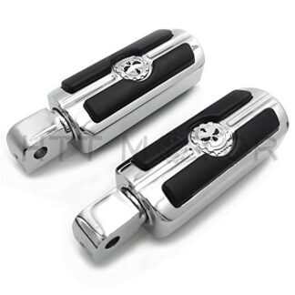 HTTMT MT216-051+PA005X2 - Chrome Gear Skull Footpegs Compatible with Yamaha Front 2008-2017 Raider 2009-2017 VMAX