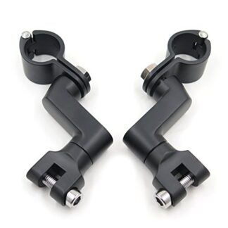 HTTMT MT216-058- Black Engine Guards Longhorn Offset Foot Peg Mounts 1.25 Inches Magnum Clamp Compatible with Harley