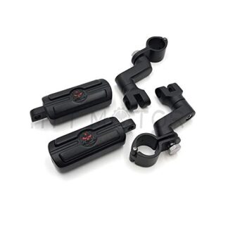 HTTMT MT216-058+216-051- Black 1.25" 32mm Adjustable Highway Foot Pegs Peg Mount Kit Compatible with Harley Touring