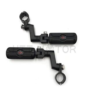 HTTMT MT216-059+216-051- Gear Skull Foot Peg Mount Compatible with Harley 1.5" Black Engine Guard Crash Highway Bar
