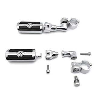 HTTMT MT216-077- Chrome Short Adjustable Peg Mounting Kit Skull Foot Peg Footrest Compatible with Harley Sportster 883 1200 Street Bob Softail CVO Equipped 1-1/4 inch (1.25") Front Engine Guard
