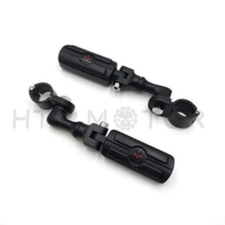 HTTMT MT216-077+216-051- Black Angled Adjustable Skull Foot Peg Compatible with 1.25" Engine Guard Frame Tube