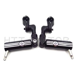 HTTMT MT216-077+216-121- Black Highway Foot Pegs Footrest 1 1/4" Engine Guard Mounts Clamps Compatible with Harley