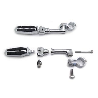 HTTMT MT216-078- Chrome Long Angled Adjustable Highway Peg Mounting Kit with Footpeg Foot rest Compatible with Yamaha V-STAR Roadstar Suzuki Boulevard 1-1/4 inch (1.25") Front Engine Guard Frame Tube