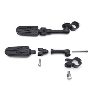 HTTMT MT216-078- Motorcycle Black Adjustable Peg Mounting Kit Lightning Style Foot Peg Footrest Compatible with Harley Davidson Sportster 883 1200 Street Bob Softail CVO 1 1/4 inch Front Engine Guard