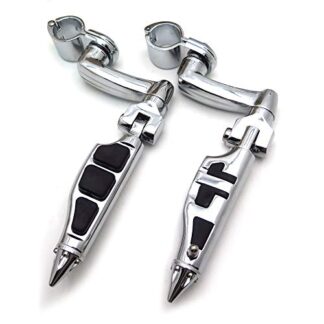 HTTMT MT216-079- Chrome Peg Mounting Kit with Stiletto Shape Footpeg Compatible with Equipped with 1-1/4 inch (1.25") Front Engine Guard Frame Tube Iron 883 XL883N Electra Glide Ultra Road King FLHR