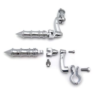 HTTMT MT216-079+MT096-014- Chrome Adjustable Peg Mounting Kit Bamboo Style Footpeg Compatible with Harley Sportster 883 1200 Street Bob Softail CVO Equipped 1-1/4 inch (1.25") Front Engine Guard