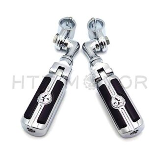 HTTMT MT216-082- Chrome New Short Adjustable Peg Mounting Kit Skull Zombie Foot Peg Footrest Compatible with Harley Davidson Sportster 883 1200 Street Bob Softail CVO with 1 inch (1") 25mm Front Engine Guard