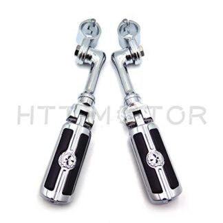 HTTMT MT216-084- Chrome Adjustable Peg Mounting Kit Skull Zombie Foot Peg Footrest Compatible with Harley Sportster 883 1200 Street Bob Softail CVO with 1 inch (1") 25mm Front Engine Guard