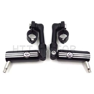 HTTMT MT216-084+216-121- Compatible with Gear Skull 1" 25mm Footpeg Mounting Kit Chrome Black Long Angled