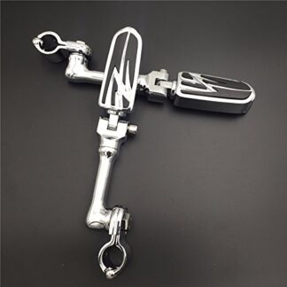HTTMT MT216-085- Motorcycle Chrome Adjustable Highway Peg Mounting Kit Lightning Footrest Compatible with Yamaha V-STAR Roadstar Suzuki Boulevard with 1-1/2 inch (1.5") Front Engine Guard Frame Tube
