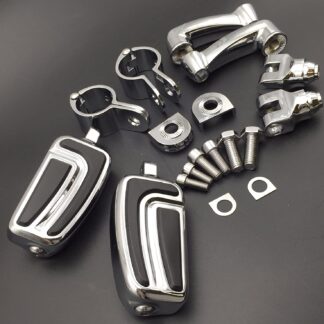 HTTMT MT216-087- Chrome Adjustable Peg Mounting Kit AirFlow Footpeg Compatible with Harley Davidson Sportster 883 1200 Street Bob Softail CVO Equipped 1-1/2 inch (1.5") Front Engine Guard