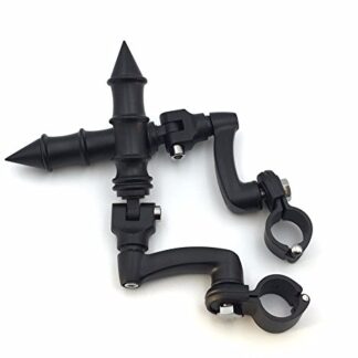 HTTMT MT216-087+MT096-014- Black Adjustable Peg Mounting Kit Bamboo Style Footrest Compatible with Yamaha V-STAR Roadstar Suzuki Boulevard Equipped with 1-1/2 inch (1.5") Front Engine Guard Frame Tube