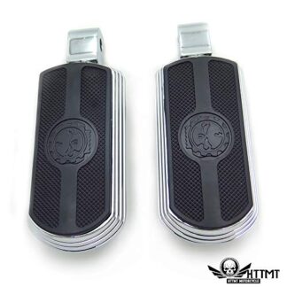 HTTMT MT216-106+PA004X2 - Chrome Skull Rubber Footpeg Compatible with Yamaha Road Star Warrior 2002-2009 Front