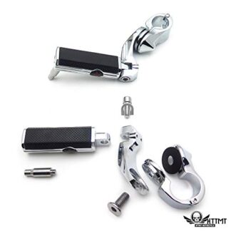 HTTMT MT216-111+216-121- 1-1/4" Chrome Short Angled Gear Skull Highway Engine Guard Foot Pegs Compatible with Harley