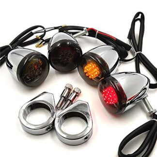 HTTMT MT224-013-CD+SM Chrome Motorcycle Turn Signals Light Kit Compatible with Harley Bullet LED 41mm Clamp Mount