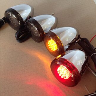 HTTMT MT224-013- Chrome Motorcycle Turn Signals Light Kit Compatible with Harley Davidson Bullet LED 41mm Clamp