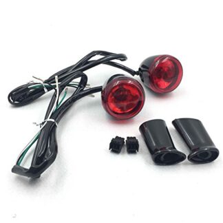 HTTMT MT224-017R-BK+RED Heavy Billet Aluminum Rear Turn Signal Light Indicator Light Red lens With Long Black Heavy Metal Brackets Compatible with 1992-2016 Harley Davidson Sportster XL 883 1200
