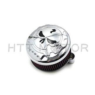 HTTMT MT225-011A- Chrome Skull with Black Eyes Air Cleaner Intake Filter System Kit Compatible with Harley Davidson 2007-later XL Sportster 1200 Nightster 883 XL883 Low XL1200L Seventy Two Forty Eight