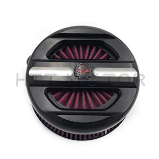 HTTMT MT225-012- Black Skull Grille Air Cleaner Intake Filter System Kit Compatible with 16-later FXDLS Softail 08-later Touring and Trike Fat Boy CVO Road King Electra Glide Street Glide