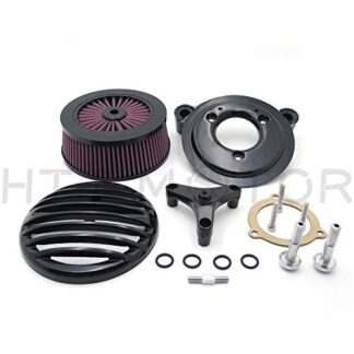 HTTMT MT225-012C- Motorcycle Black Grille Air Cleaner Intake Filter System Kit Compatible with 16-later FXDLS Softail 08-later Touring and Trike Fat Boy CVO Road King Electra Glide Street Glide