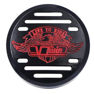 HTTMT MT246-004-O Black Horn Cover with Red Logo Compatible with 1998-2013 V-Star 650 Classic Custom 1999-2009 V-Star 1100 Classic Custom Silverado 1995-2006 Kawasaki Vulcan 800
