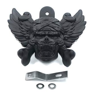 HTTMT MT246-010- Black Skull Zombie with Wing Cross Bone Horn Cover Compatible with 1992-2005 2006 2007 2008 2009 2010 2011 2012 2013 2014-2020 Harley with Side Mount"Cowbell" and all V-rod's