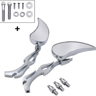 HTTMT MT252-007+TTT003- Motorcycle Billet Alloy Teardrop Flame Custom Mirror Compatible with Harley Softail Fatboy Sportster