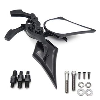HTTMT MT252-008+TTT003- Black Billet Skull Blade Mirror fit Compatible with Harley Electra Heritage Sportster Glide