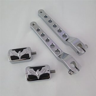 HTTMT MT268-009B+065 X2- Chrome Eagle Hawk Silver Circle Cut Heel/Toe Shift Lever w/Shifter Compatible with Harley 1986-later FL Softail/ 1988-later Touring/ 2008-later Trike