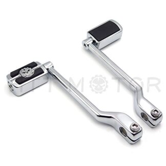 HTTMT MT268-011+053 Chromed 2 PCs Billet Style Heel/Toe Shift Lever Gear Shift Foot Lever with Skull Foot Peg Compatible with Harley FL Softail Touring Trike FLST FLT FLHT Road King Street Glide CVO